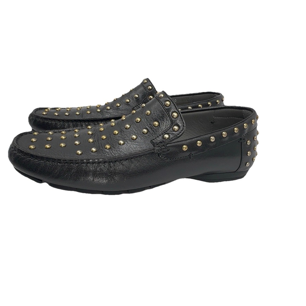 Versace Men Loafers Size  40 Black Gold Studded‎ Genuine Leather Italy Shoes